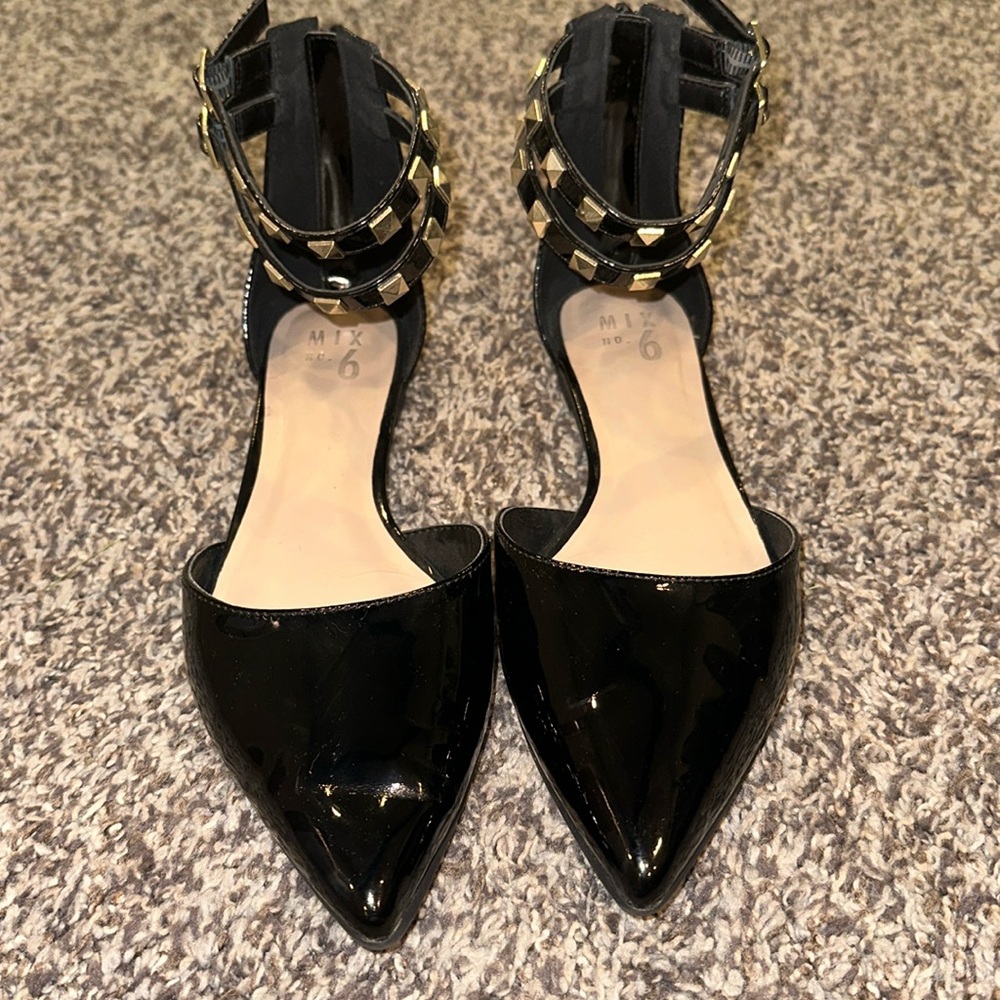 Mix No. 6 black & gold studded ankle strap dress shoe